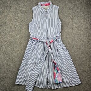 Vineyard Vines Dress Women 4 Blue Striped 145TH Kentucky Derby Sleeveless Button